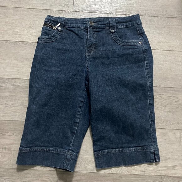 Jones & Co Jean Short Women Sz 8 Blue Dark Wash High Rise Straight Casual Denim - Picture 1 of 7